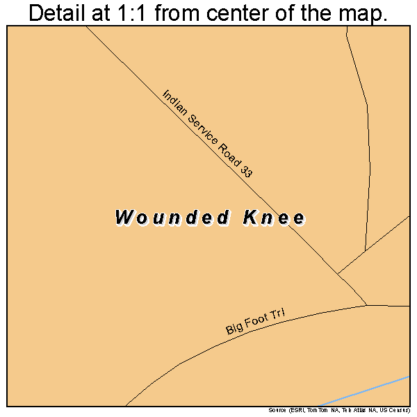 Wounded Knee, South Dakota road map detail
