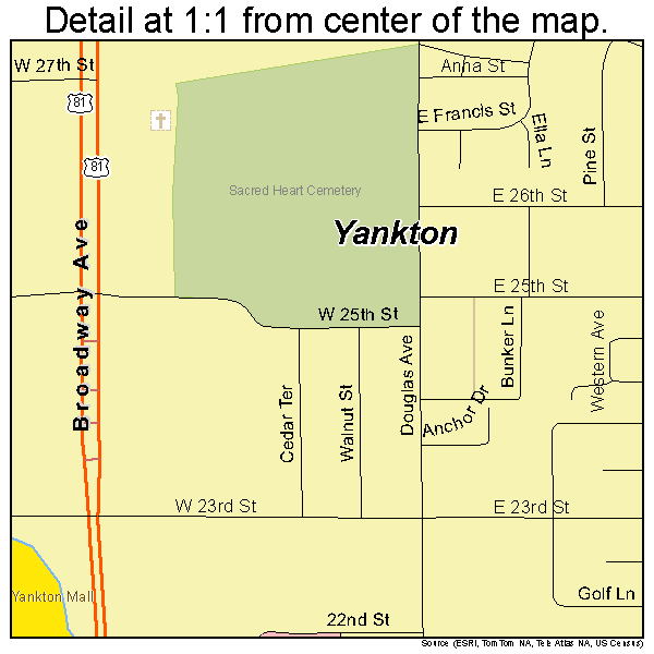 Yankton, South Dakota road map detail