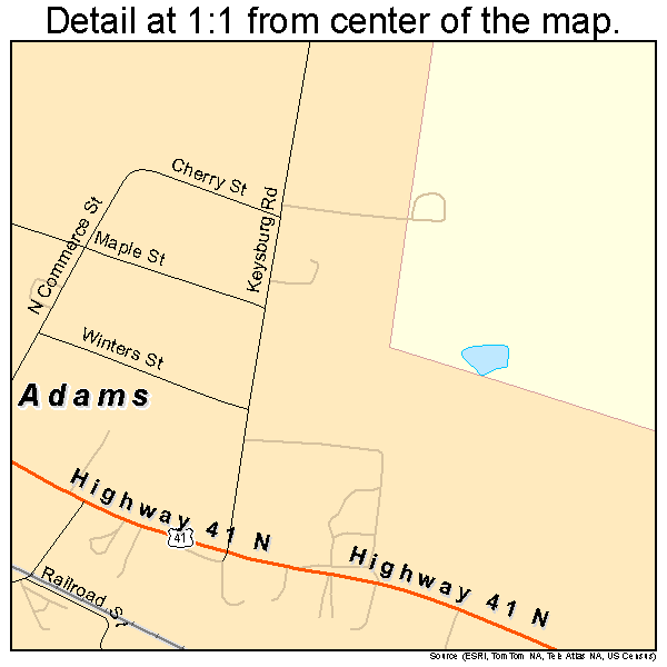 Adams, Tennessee road map detail