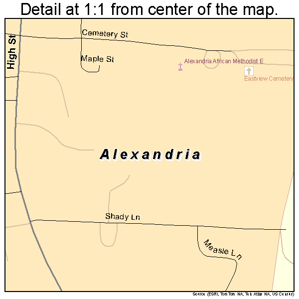 Alexandria, Tennessee road map detail