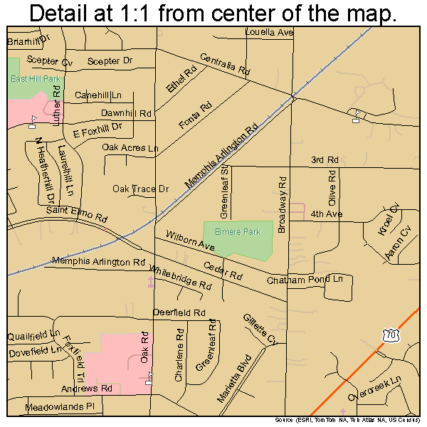 Bartlett, Tennessee road map detail