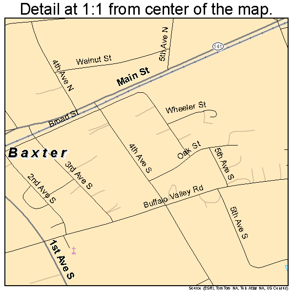 Baxter, Tennessee road map detail