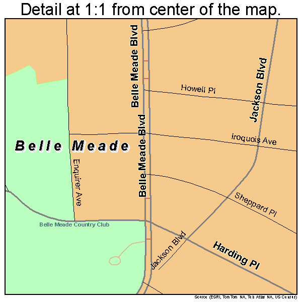 Belle Meade, Tennessee road map detail