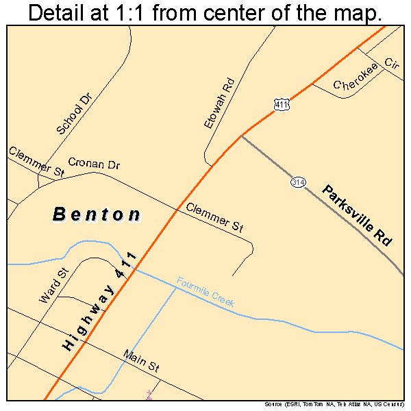 Benton, Tennessee road map detail