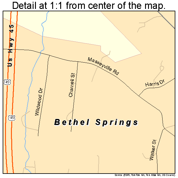 Bethel Springs, Tennessee road map detail