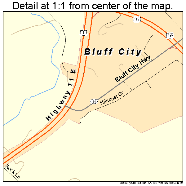 Bluff City, Tennessee road map detail