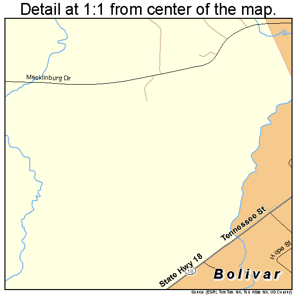 Bolivar, Tennessee road map detail