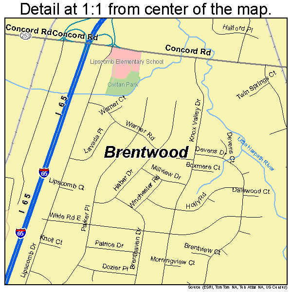 Brentwood, Tennessee road map detail