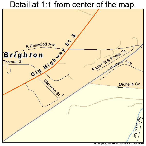 Brighton, Tennessee road map detail