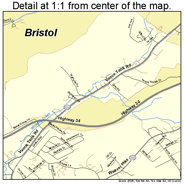 Bristol, Tennessee road map detail