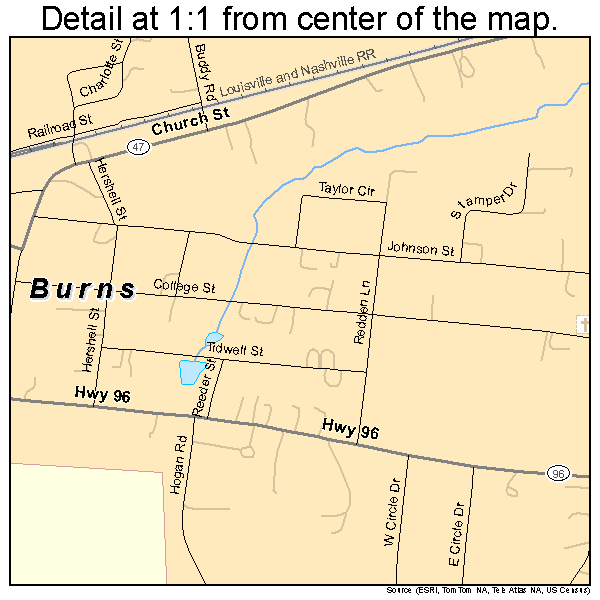 Burns, Tennessee road map detail