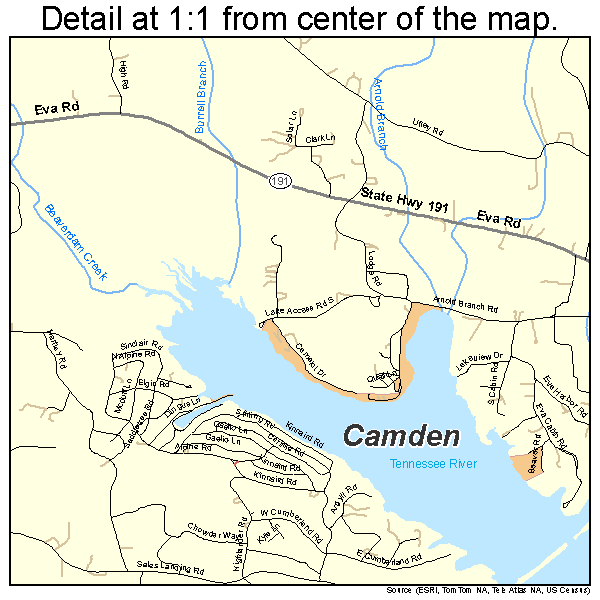 Camden, Tennessee road map detail