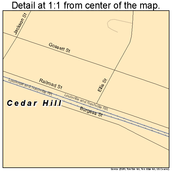 Cedar Hill, Tennessee road map detail
