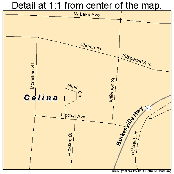 Celina, Tennessee road map detail