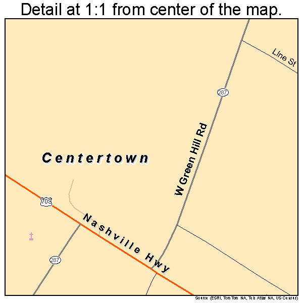Centertown, Tennessee road map detail