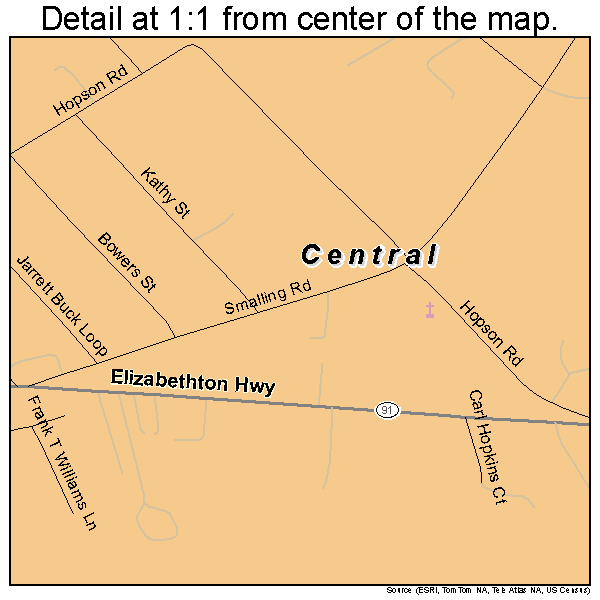 Central, Tennessee road map detail