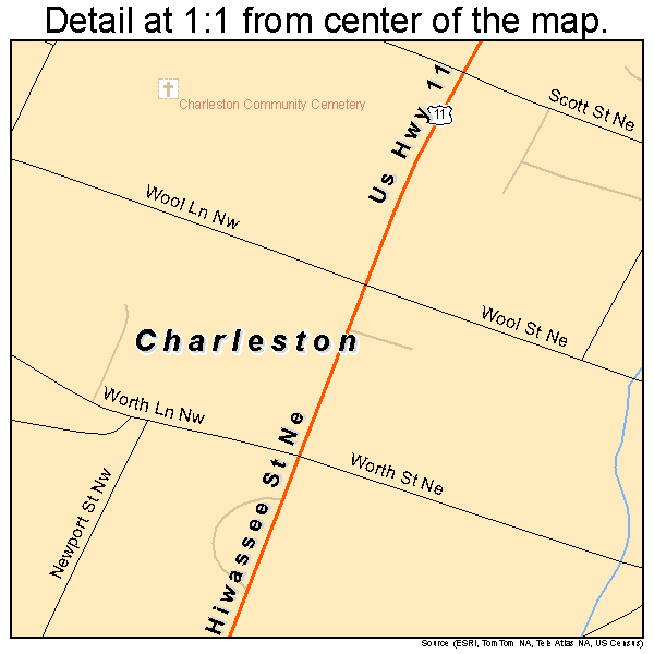 Charleston, Tennessee road map detail