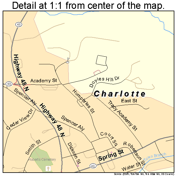 Charlotte, Tennessee road map detail