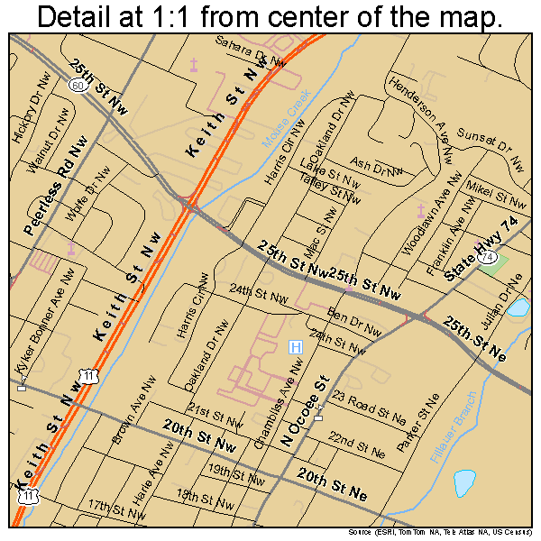 Cleveland, Tennessee road map detail