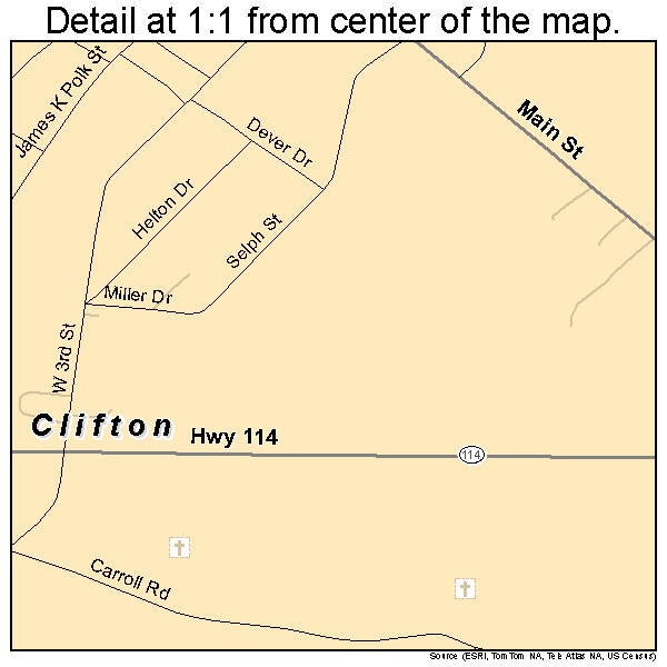 Clifton, Tennessee road map detail