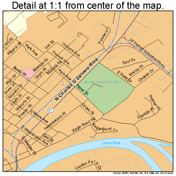 Clinton, Tennessee road map detail