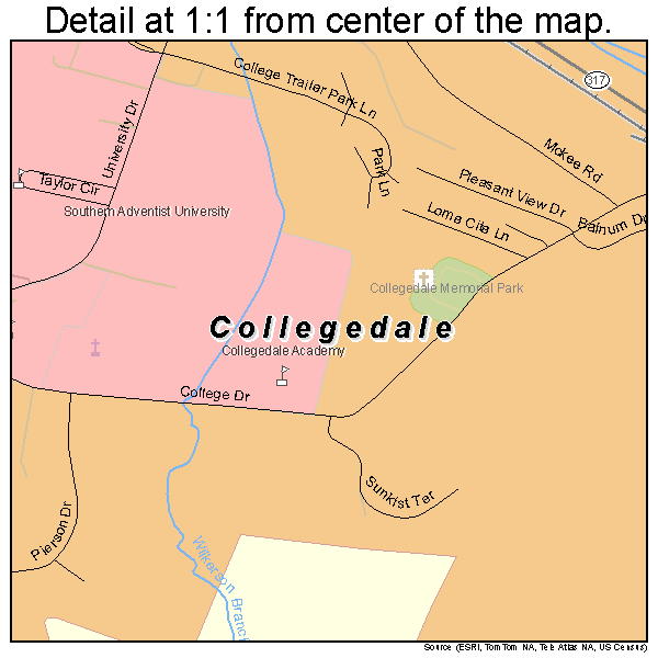 Collegedale, Tennessee road map detail