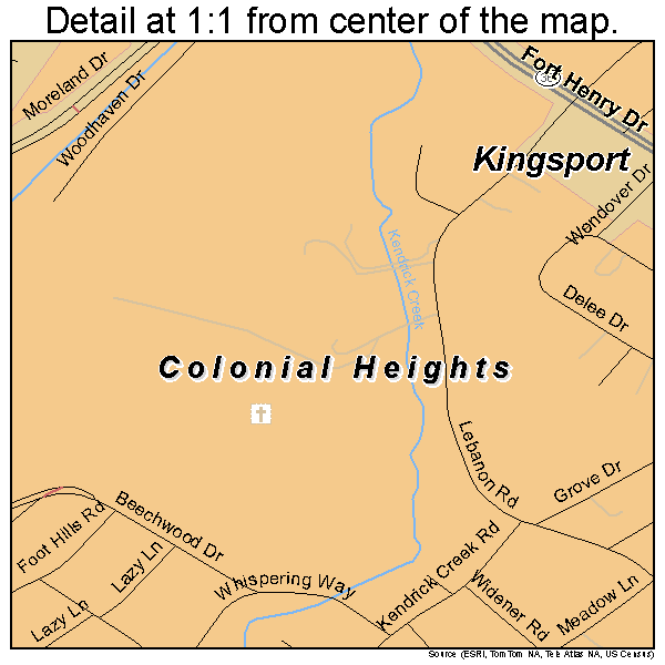 Colonial Heights, Tennessee road map detail