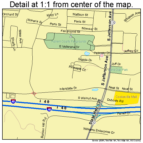 Cookeville, Tennessee road map detail