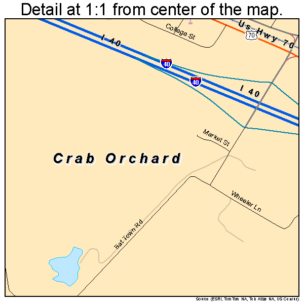 Crab Orchard, Tennessee road map detail