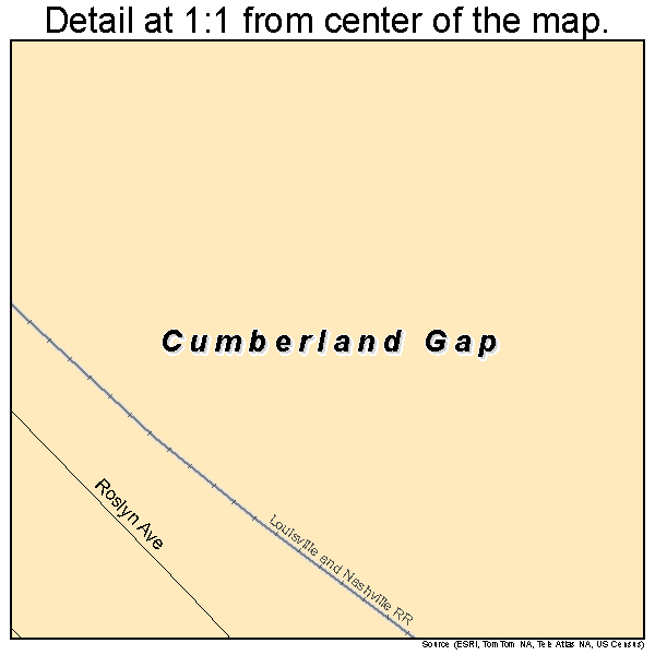 Cumberland Gap, Tennessee road map detail