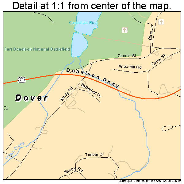 Dover, Tennessee road map detail