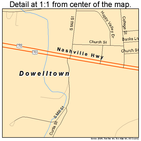 Dowelltown, Tennessee road map detail