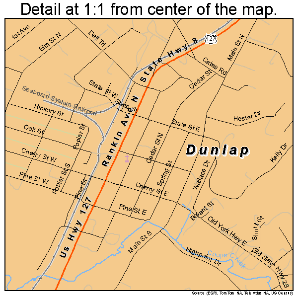 Dunlap, Tennessee road map detail