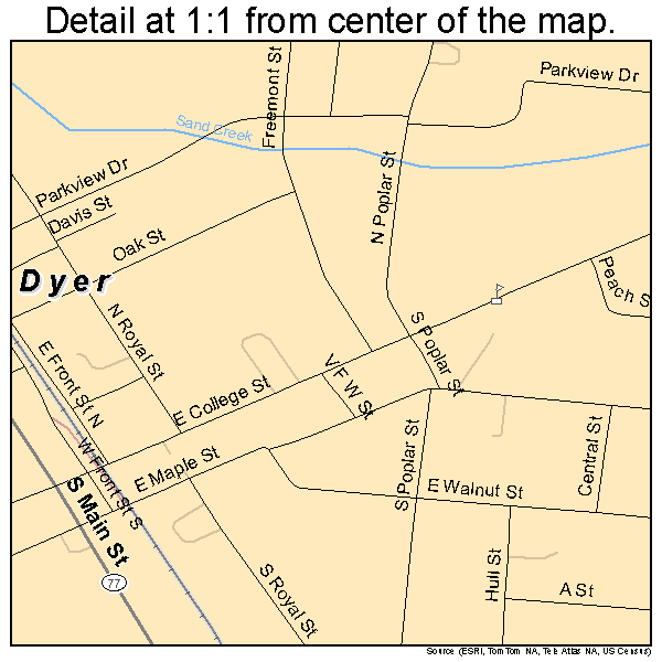 Dyer, Tennessee road map detail