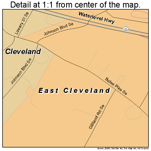 East Cleveland, Tennessee road map detail