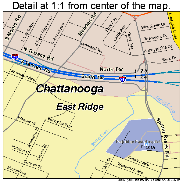 East Ridge, Tennessee road map detail