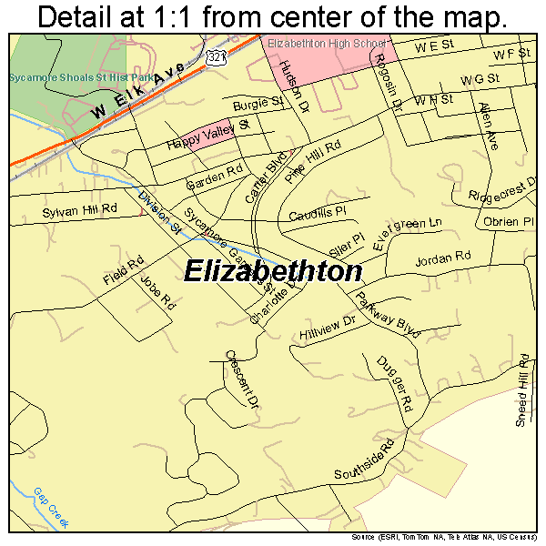 Elizabethton, Tennessee road map detail