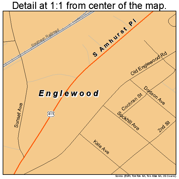 Englewood, Tennessee road map detail