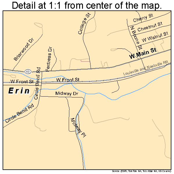 Erin, Tennessee road map detail
