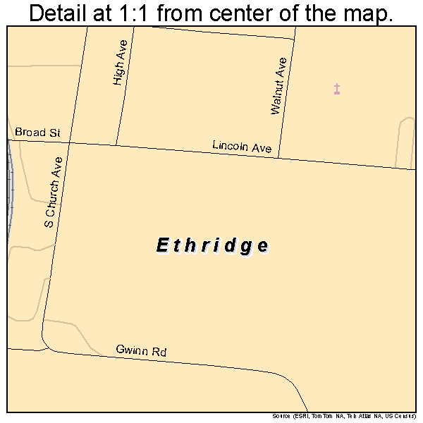 Ethridge, Tennessee road map detail