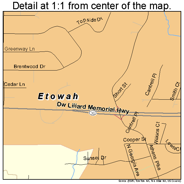 Etowah, Tennessee road map detail