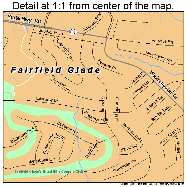 Fairfield Glade, Tennessee road map detail