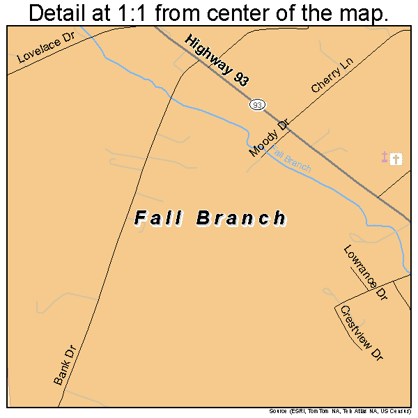 Fall Branch, Tennessee road map detail