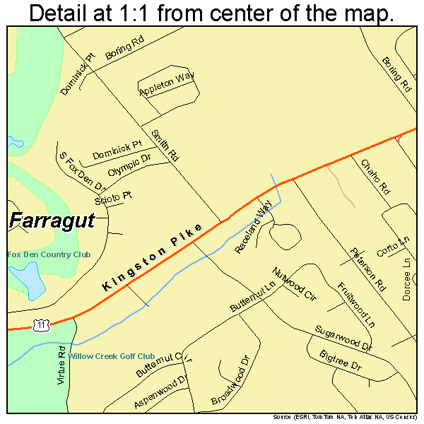 Farragut, Tennessee road map detail