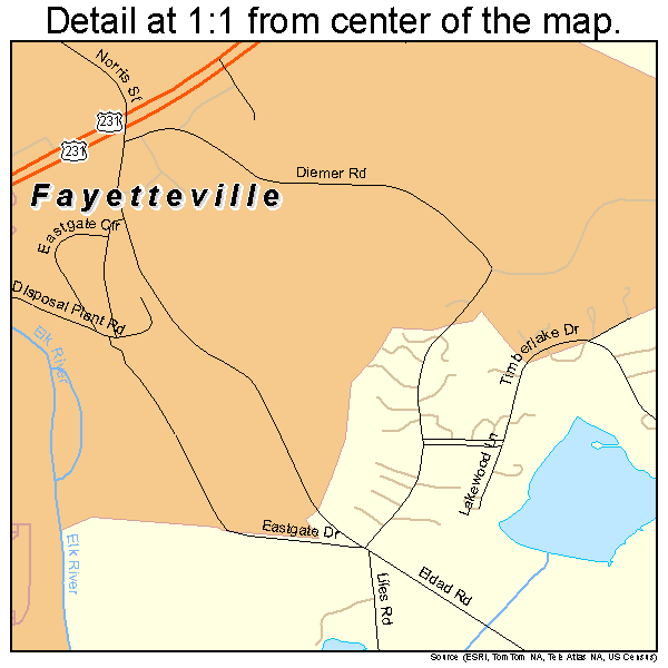 Fayetteville, Tennessee road map detail