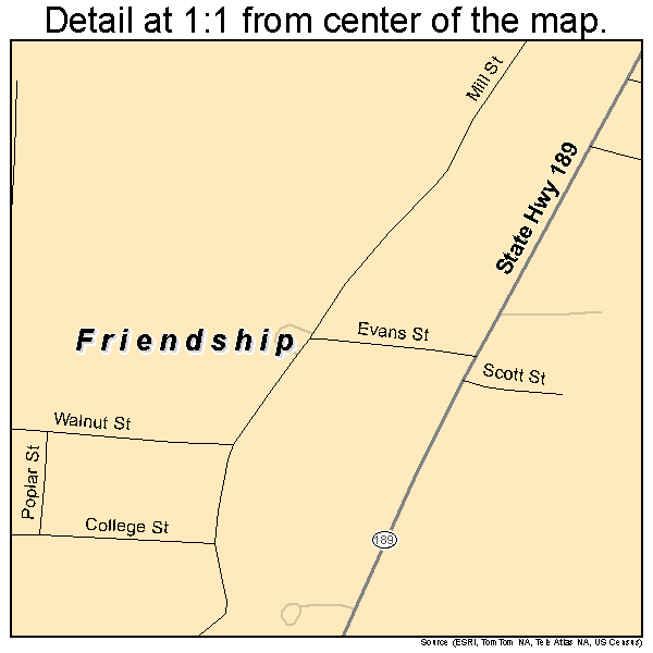 Friendship, Tennessee road map detail