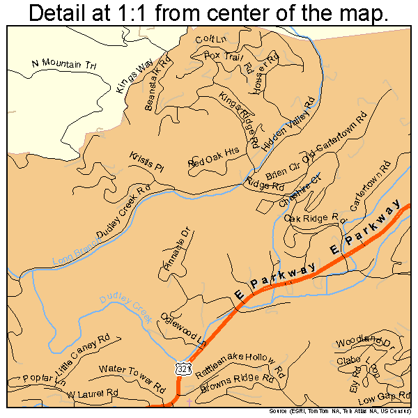 Gatlinburg, Tennessee road map detail