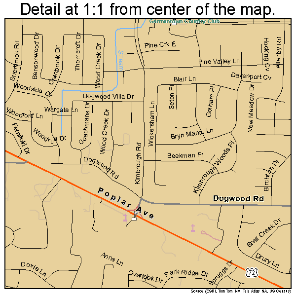 Germantown, Tennessee road map detail