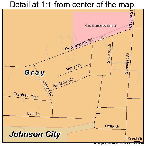 Gray, Tennessee road map detail