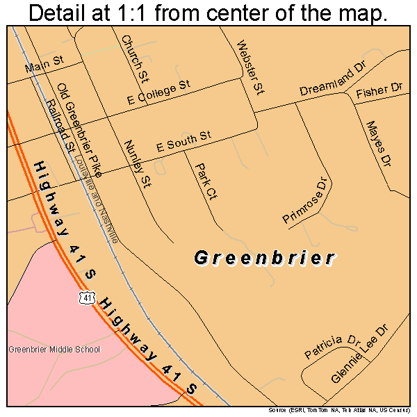 Greenbrier, Tennessee road map detail